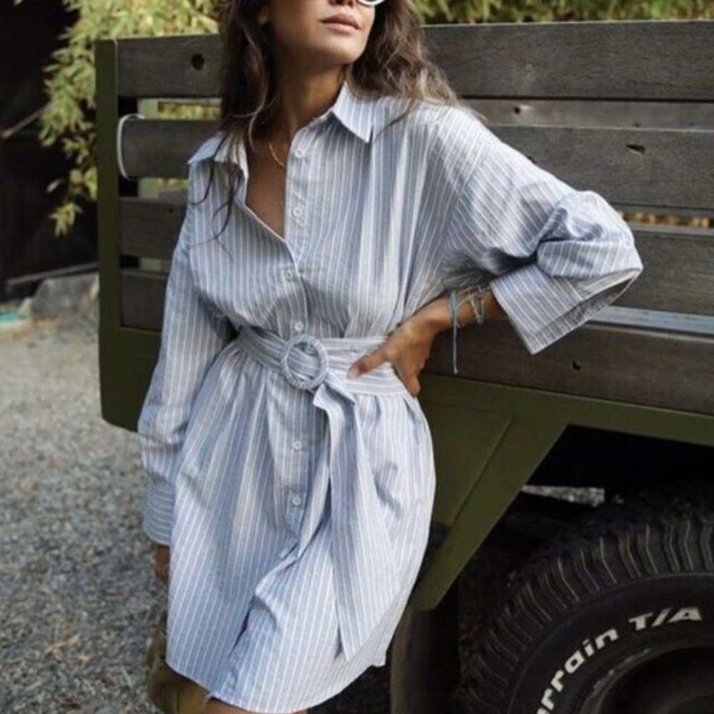 Zara Blue Striped Shirt Dress